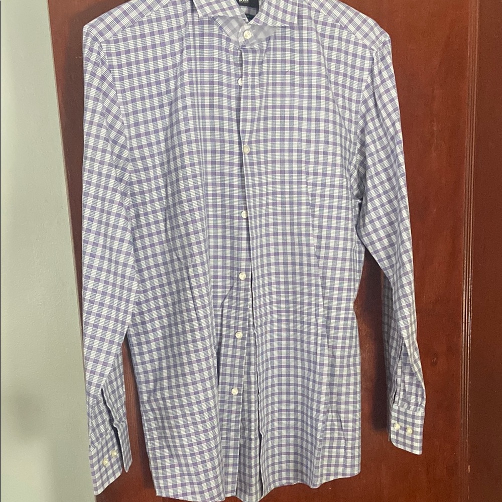 Hugo Boss Purple and White Casual Button Down Shirt never been worn